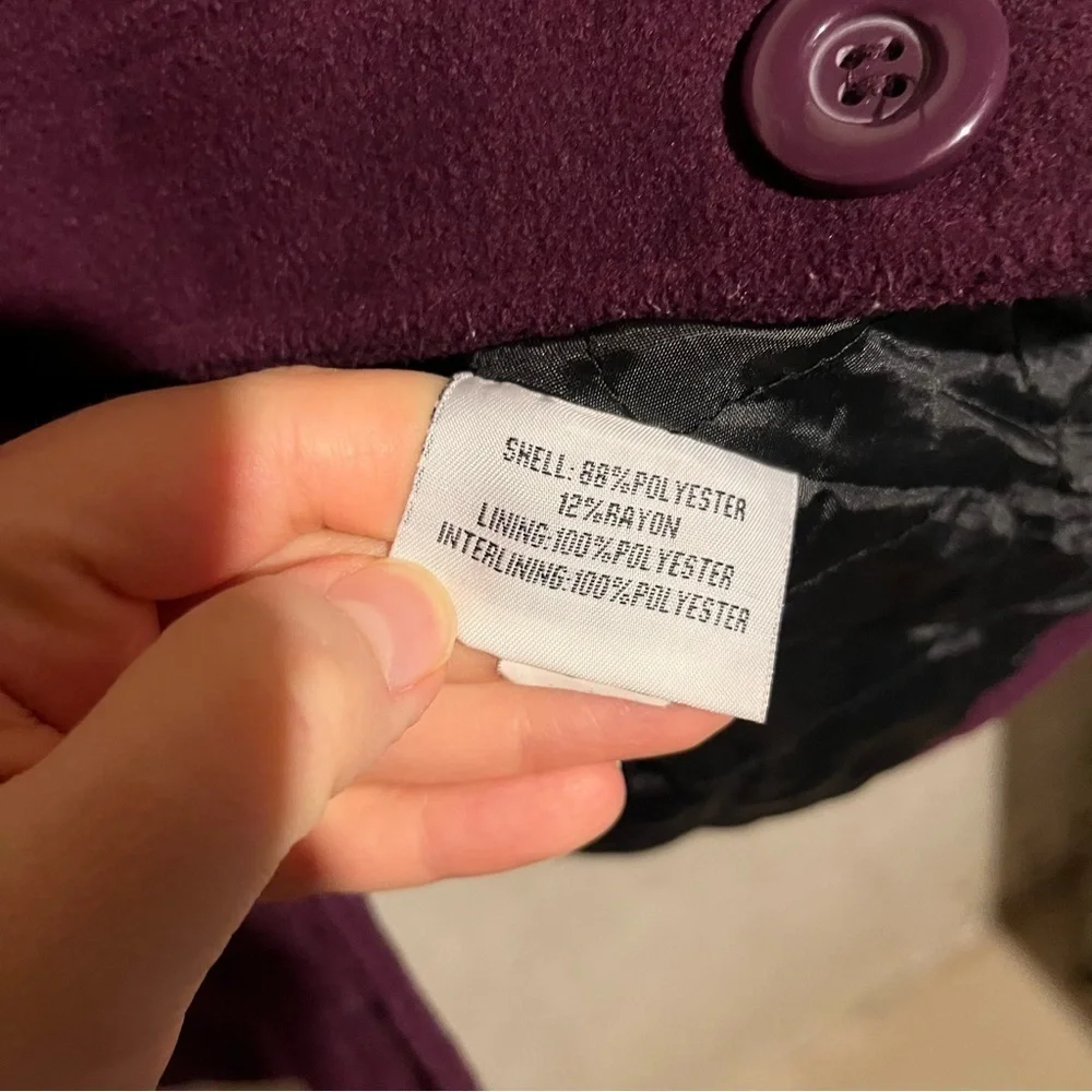 KC Collections Girls 10 Eggplant Purple Hooded Winter Pea Coat Quilted Lining